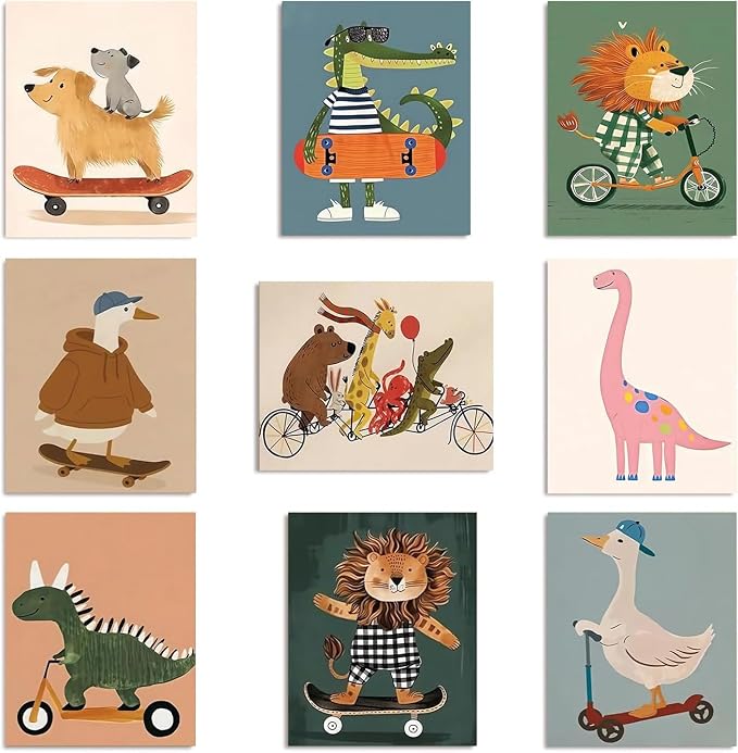 Paint by Numbers for Adults and Kids Beginner, 9 Pack Funny Cute Cartoon Animal Painting by Number Kits On Canvas, Number Artist Paint by Number Kit DIY Oil Painting, Home Wall Decor Gift 9.5X12 inch