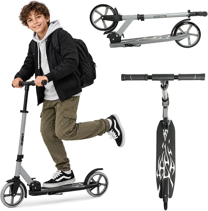 Rahmory Kick Scooter for Ages 6+,Kid, Teens & Adults. Foldable Kick Scooter for Boys with 4 Adjustable Heights, ABEC9 Bearings, Supports Up to 220 lbs.