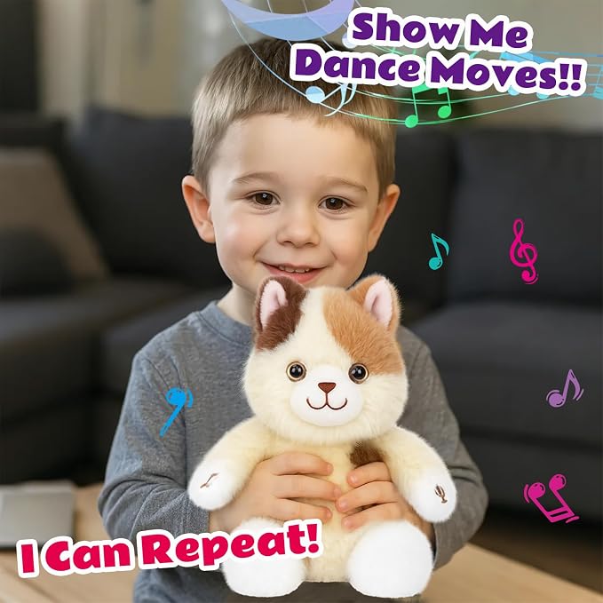 Talking Cat Repeat What You Say Musical Stuffed Animal Shaking Singing Plush Toy Electric Interactive Animated Kitten Plushies Gifts for Kids Girls Boys