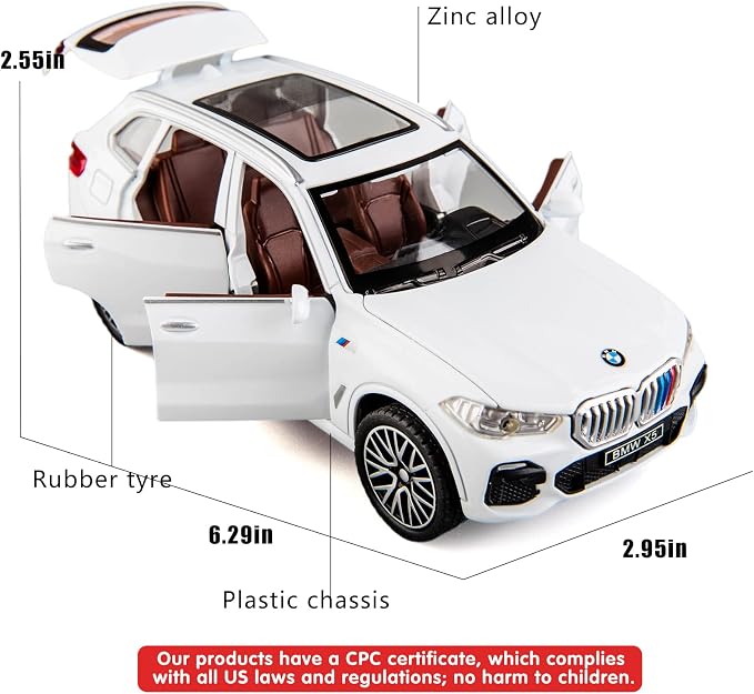 BDTCTK 1:32 Comapatible for X5 SUV Model Car Toy, Zinc Alloy Pull Back Toy car with Sound and Light for Kids Boy Girl Gift(White)
