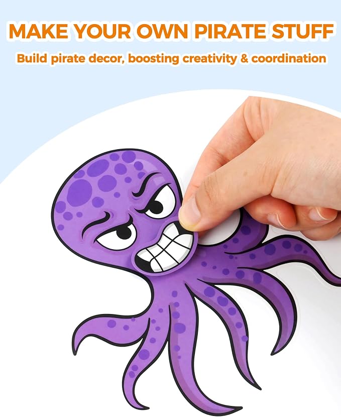 Aowplc 32 Sheets Make Your Own Pirate Stickers for Kids – Pirate Party Favors, Birthday Party Supplies & Classroom Crafts