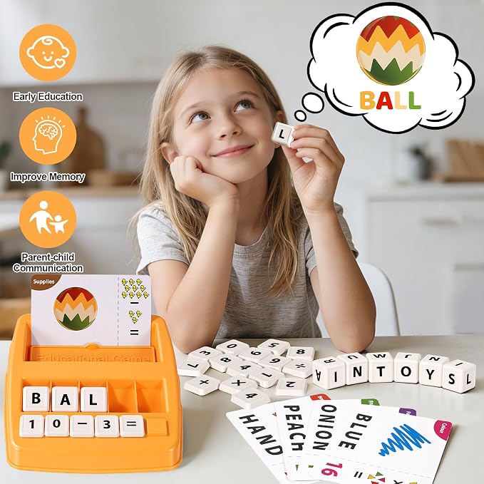 Educational & Learning Toys for Kids, 3-8 Years Old Matching Games with Letter & Math Flash Cards, Christmas Birthday Gifts for Preschool Boys Girls Grandkids - Yellow
