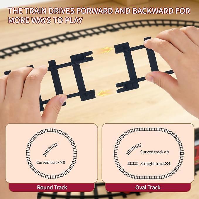Goldlok Electric Train Set with Light & Sounds, 19 PCS Train Toys for Toddlers 3-5 & Kids 4-8, Locomotive, Passenger Car, 12 Tracks, Indoor Toy, Birthday for Boys and Girls