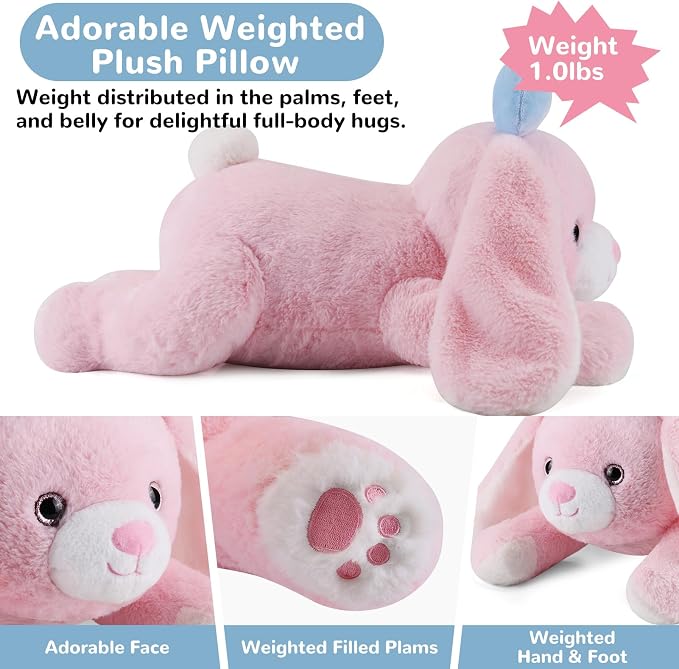 gnomantic Bunny Weighted Stuffed Animals - 12 Inch 1.0 Pounds Weighted Plushies Rabbit - Small Plush Bunny Stuffed Animals Pillow - Cute Plush Toys Gifts for Kids & Adults