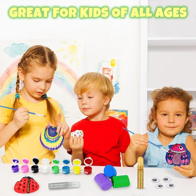 Nicmore Seashell Painting Kit for Party: 10-Minute Setup & 2-Hour Focused Creative Play - Quick-Dry & Mess-Free - Birthday Gift & Group Activities for Kids Age 3-12 Year Old