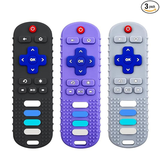 3Pcs Silicone Teething Toys, Remote Control Shape Teethers for Babies Remote Teething Toys, Silicone TV Remote Teether BPA Free/Dishwasher/Refrigerator Safe