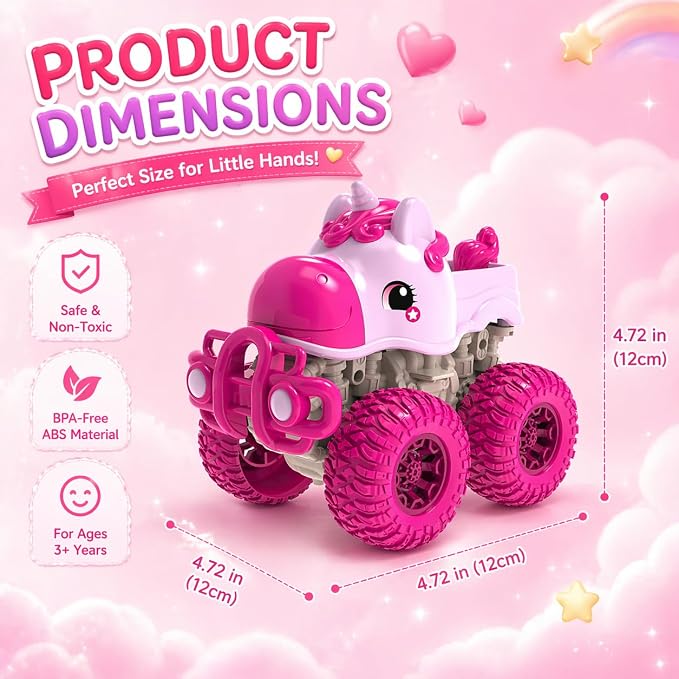 UNICOR Friction Powered Toy Car – Push and Go Toy Vehicle for Kids, Durable Child-Friendly Design, Easy Grip Size 5.5 x 4.7 x 3.7 Inches, Fun Pretend Play Car for Boys & Girls (Red)