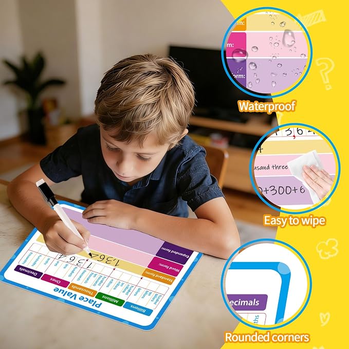 12 Pack Double Sided Value Chart Dry Erase Board,12" x 9" Multiplication Flash Cards,Math Manipulatives Small White Board for Kids,Math Games Chart for Preschool Learning,Homeschool Essentials