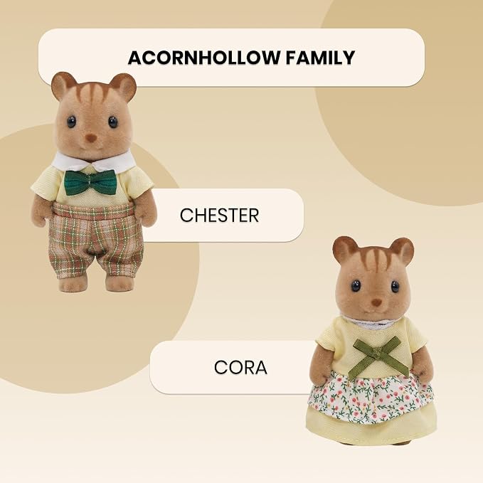 Family Brown Chipmunk Figures — Set of 2 Collectible Flocked Mini Dolls with Removable Clothes, Dollhouse Pretend Play Set for Kids Ages 3+