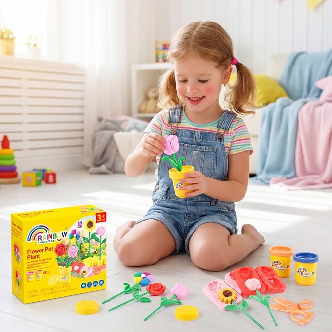 Yositochuan Flower Play Dough Set for Kids, 15PCS DIY Flower Clay Kit with Molds & Pot, Doh Art Craft Toy, Preschool Educational Sensory Gift for Boys Girls Ages 3 4 5 6 7 8