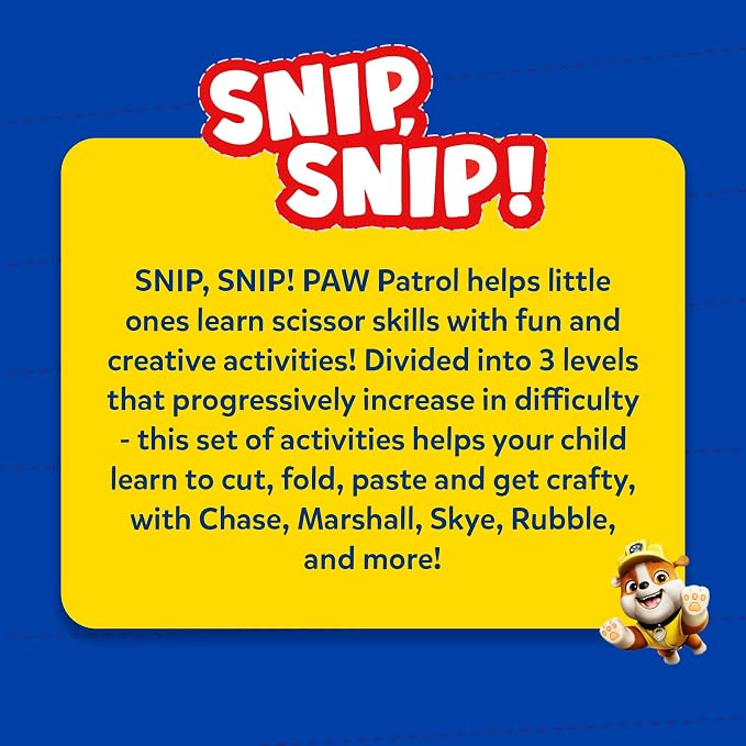 Skillmatics Scissor Skills Activity Book - Snip Snip PAW Patrol, 25 Cutting & Creative Activities for Preschoolers, Fine Motor Skills, Felt Craft Kit, Screen-Free Fun, Gifts for Ages 3, 4, 5, 6, 7