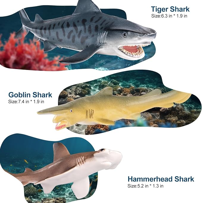 10PCS 5-8" Shark Toys for Toddlers 3-5 5-7, Sea Ocean Animals Bath Toys for Kids Age 3 4 5 6 7 8, Shark Figurines Cake Toppers, Birthday Party Favors & Gifts for Kids Ages 3 4 5 6 7 8