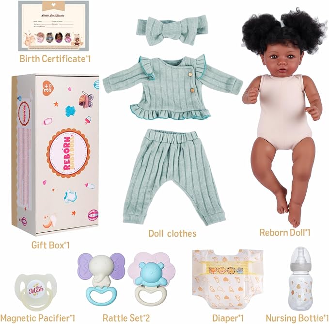 BABESIDE Lifelike Reborn Baby Dolls Black Girl- 20 Inch Soft Body Realistic-Newborn Handmade Real Life Baby Dolls with Clothes and Toy Gift for Kids Age 3+