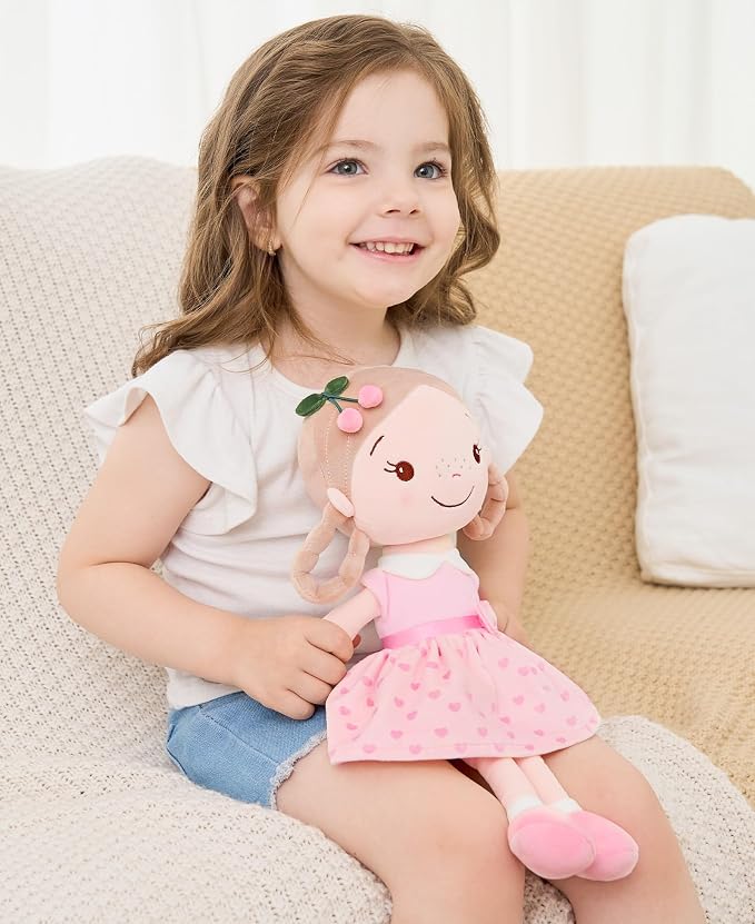 GAGAKU Soft Baby Doll Toys (16'') for Girls, My First Baby Rag Dolls for 1 Year Old Girl Birthday Gift Plush Doll Toys Machine Washable Baby Doll for Toddler Kids Infants - Cherry Girl