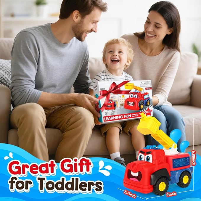 Interactive Talking Fire Truck Toy for Toddlers 1-3, Musical Toy with Realistic Sirens & Sounds & Lights, Recording Repeating Learning Toy, Car Toddler Toys for 2 Year Old Boy Girl Birthday Gifts
