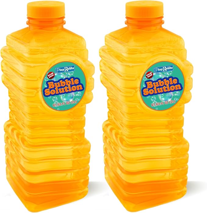 PlayRoute Bubble Solution | Bubbles Refill Solution 4L/136oz. | 2-Pack Ready to Use Solution for Bubble Machines & Other Bubble Blower Toys for Toddlers & Kids | Easy Grip Bulk Bottle