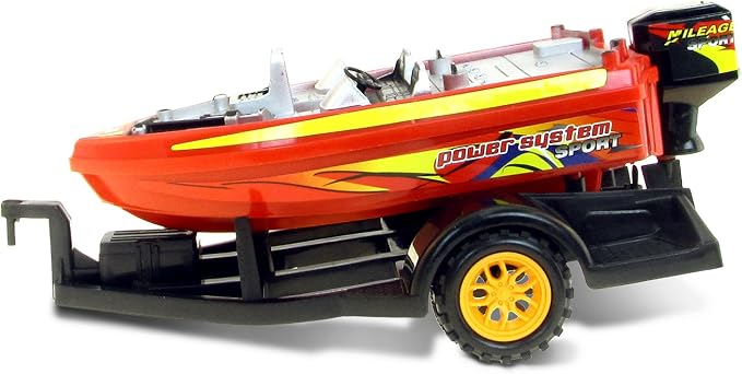 Mozlly Monster Truck Toys Set with Trailer Toy Boat - Friction Powered Hauling Truck and Trailer Toy, Big Toy Monster Truck with Boat, Adventure Truck Pulling Boat Toy Monster Trucks for Kids - 9 Inch