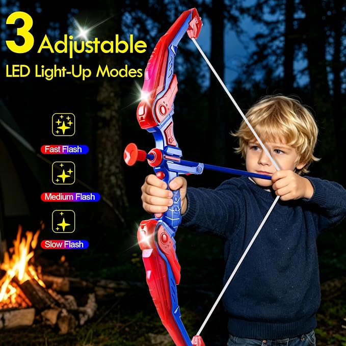 Bow and Arrow for Kids,LED Light Up Archery Set with 10 Suction Cup Arrows, 1 Standing Target, 3 Score Targets & 1 Quiver | Indoor Outdoor Sport Gifts for Boys Girls Ages 4 5 6 7 8 9 10