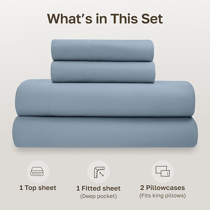 California Design Den 100% Organic Cotton Sheets King - Cool and Crisp Percale Sheets King Size Set with Deep Pockets, Durable Bedding Set - Blue Hydrangea