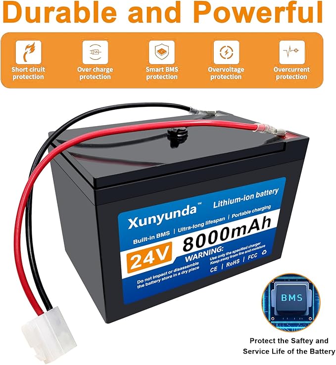 24V 8Ah Lithium Battery for Kids Ride-On Toys Includes 2A Charger/25A BMS,Compatible with Dynacraft Realtree 24V Power Wheels