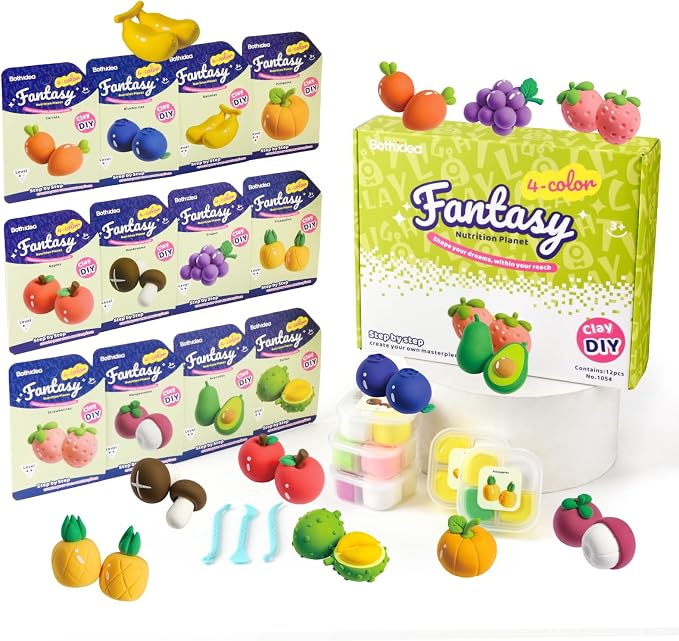 Both idea Air Dry Clay Kit, Food Theme | 12 Packs, Non-Toxic Kids Gift | School & Party: Perfect for classroom art activities, birthday party favors, creative family DIY, and holiday celebrations.