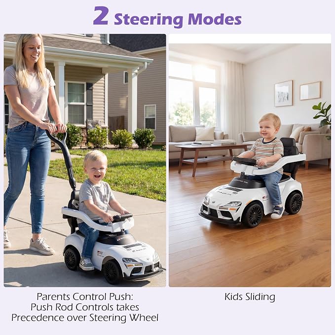 Licensed Toyota Ride on Push Car for Toddlers by INFANS, 3 in 1 Walking Sliding Toy with Removable Guardrails and Handle, Music, Under Seat Storage for Kid (White)