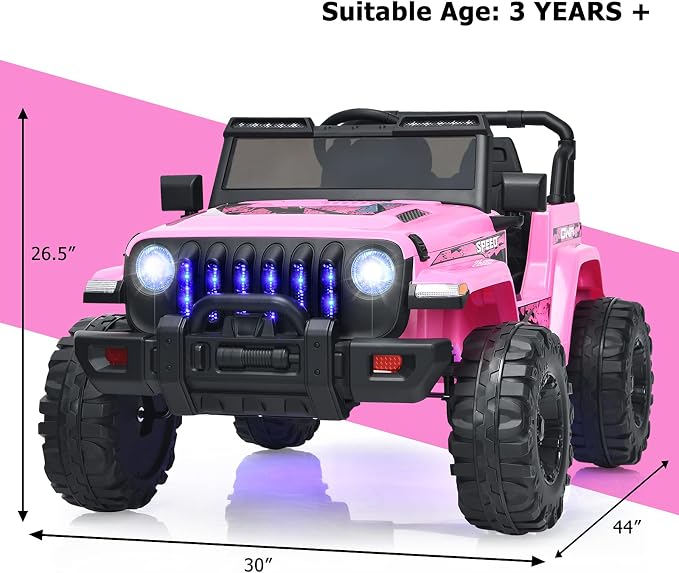 INFANS Ride on Car Truck with 2.4G Remote Control, 12V Battery Powered Electric Cars for Kids w/3 Speeds, Battery Display, LED Lights, Safety Belt, Music & Horn, Bluetooth/FM/USB (Pink)