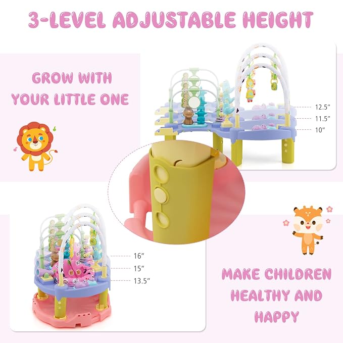 BABY JOY Baby Bouncer Activity Center, 3 in 1 Activity Center & Table | Infant Play Mat, Bouncing Activity Saucer w/Music, 3 Adjustable Height, 360° Seat for Babies 0-24 Months (Pink)