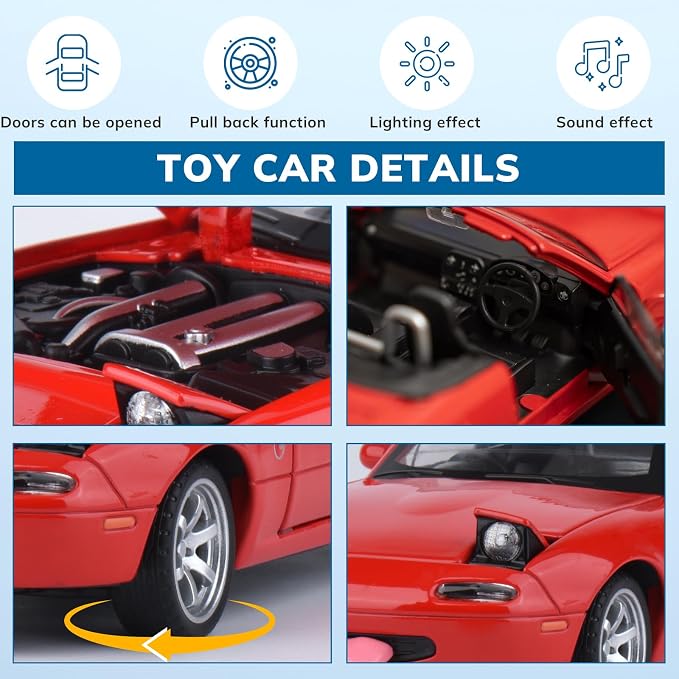 Car Toys for Boys 1 32 Diecast Cars Metal Toy Car,Collectibles Model Car Kits for Adults and Kids,Pull Back Cars with Lights and Sounds,Toy Cars for Boys Age 4-7（Red）