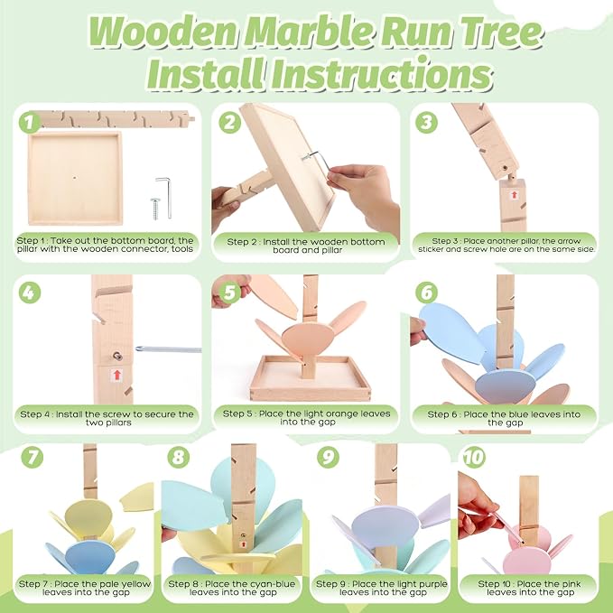 Marble Run Wooden Ball Drop Toys for 3-5 4-8 Wood Montessori Toys Music Tree for Toddlers Musical Game Learning Color Sorting Sensory Toys for Boys Girls 8-12 Gift (Height: 27.8in) (1.1in Balls)