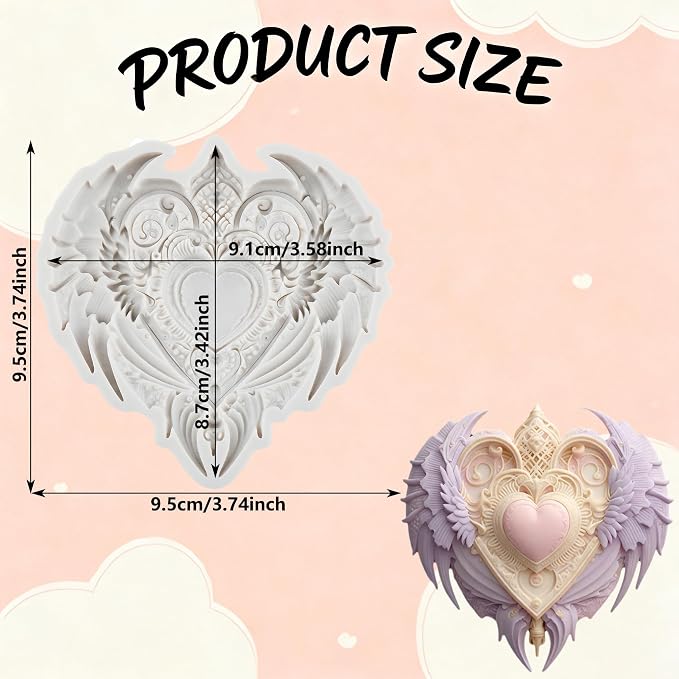 Heart Wing Polymer Clay Molds Baroque Heart Shape Wing Silicone Mold for Epoxy Resin Casting DIY Crafts Air Dry Polymer Crafts Supplies Clay Tools