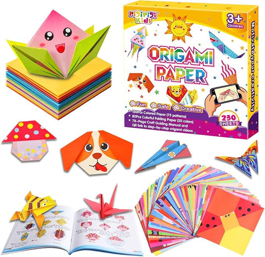 Pigipigi Kids Craft Origami Paper Kit for Kids Ages 5-8 8-12, with Guiding Book, 230 Sheets DIY Art and Crafts Supplies, Colorful Folding Papers Set Projects Gifts Activity for Boy Girl Toys(Cartoon)