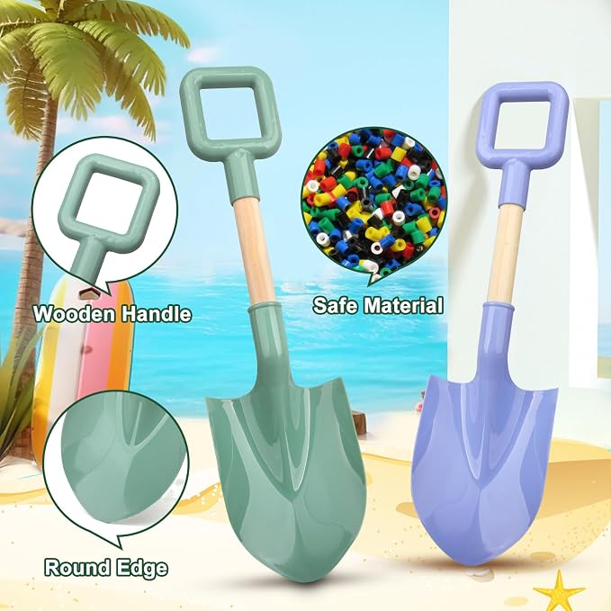 Wood Handle Beach Shovel Snow Toy for Kids Digging, Sand Spade Sandbox Toy for Kids 4-12, Safe Plastic Garden Backyard Planting Tools Sturdy Scoop for Boy Girl, Travel Beach Toy Birthday Gift
