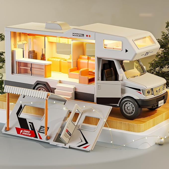 Camper Van Adventure Toy —— Vacation Toy Push and Go RV Toy with Light and Sound, Camper Van Gifts for Kids, Boys and Girls Age 3+