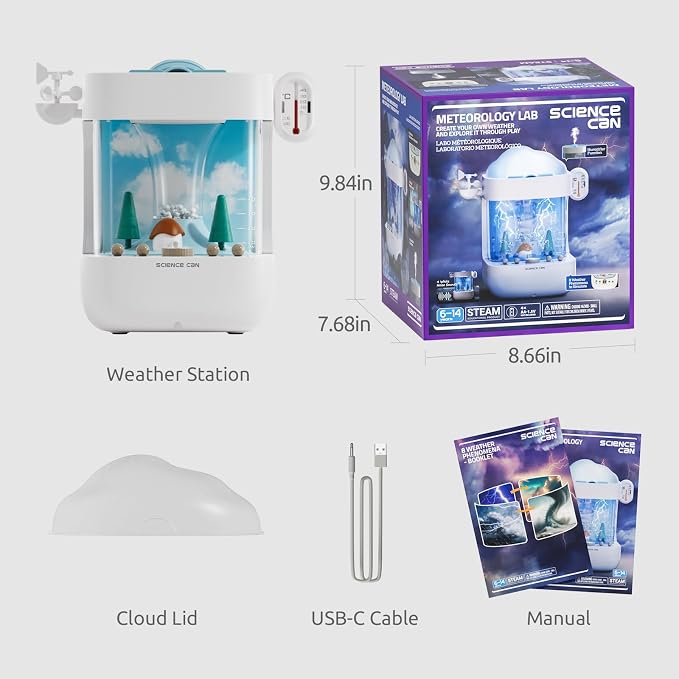 Science Can STEM Kits for Kids Age 6-8, Multifunctional 3-in-1 Weather Station for Kids, Educational Science Kits with 8 Weather, Humidifier & White Noise Mode, Birthday Gifts for 5 6 7 8 Girls Boys