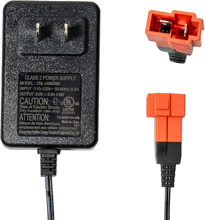 2pin 6v Charger for Kids Ride on car with Wiring Harnesses Parts Replacement 6 Volt Battery Charger for Ride on Toys Battery connectors Kids car Red Square Power Supply Plug Adapter