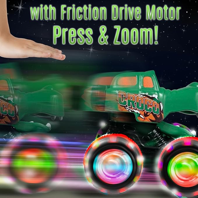 stargo - Croc Monster Truck Toy - Light Up Chomping Pull Back Truck - Press and Go Cars for Easter Basket Stuffers, Boy Birthday Gifts, Toys for Toddlers, Kids Ages 3-5 4-6 5-7 4-8