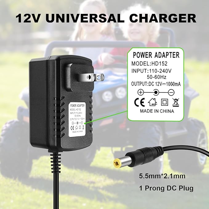 12V Charger for Kids Ride On Car Toys Best Choice for SUV Kid Trax Dynacraft Bumper Kidzone Jeep Tractor 12 Volt Universal Battery Charger