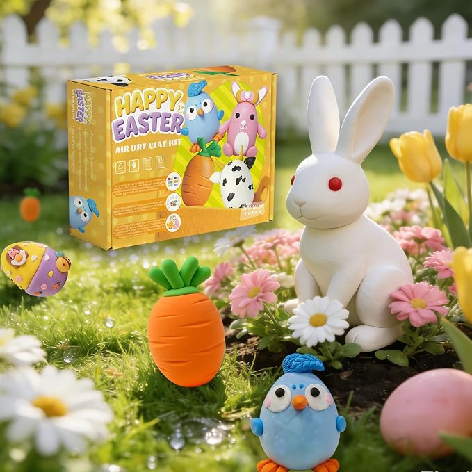 8Pack Eatser Crafts Kit - Air Dry Clay Easter Eggs Crafts for Kids,Modeling Clay DIY Kit for Kids Easter Hunt,Basket Stuffers Fillers,Party Favors and Classroom Prize Supplies,for Age 3+