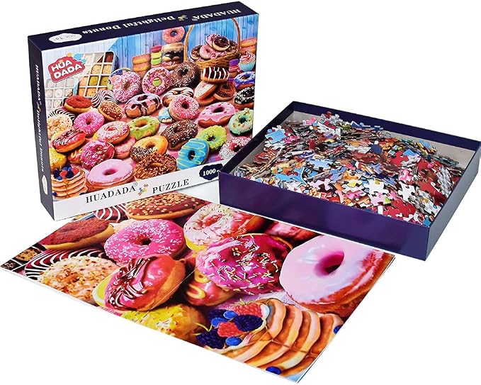 HUADADA Jigsaw Puzzles for Adults 1000 Pieces, Donuts Interlock Perfectly Letter on Back No Dust, Home Decor Birthday Party Gift Toy for Kids Boys Girls Seniors (27.5"x19.6"), 1:1 Poster
