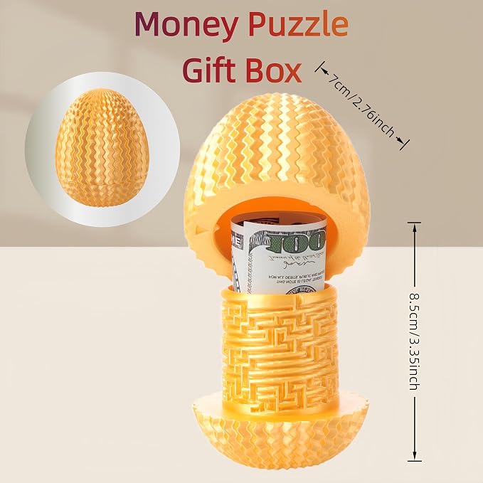 Maze Egg Money Puzzle Box for Kids & Adults, 4 Logic Challenge Brain Teaser Sensory Toy, Hidden Compartment Cash Gift Holder, Birthday Graduation Gifts for Teens, Road Trip Travel Game