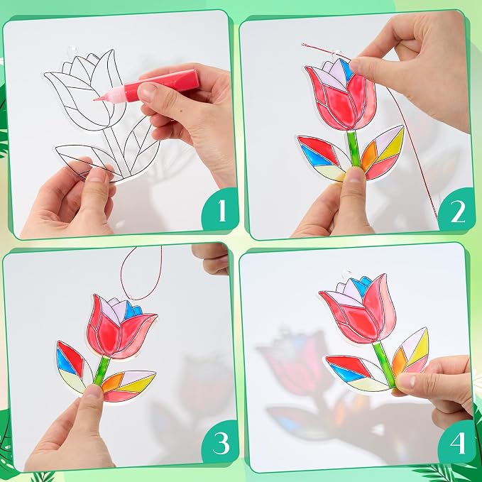 Blueweenly 36 Pcs Hummingbird Suncatcher Kits for Adults Kit 24 Pcs Hummingbird Suncatchers Painting Crafts 12 Colored Paints Suncatcher Decoration Window Paint Art Sun Catchers Gift Art Project