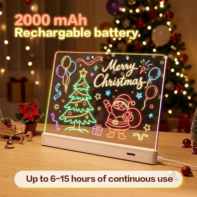 Rechargeable 16" Led Drawing Board for Kids Doodle Glow LED Note Board 7 Colors, 4 Modes, 7 Marks Light Up Pad Art Kit Kids Toy, Birthday Gift for Boys, Girls, Teens (White)