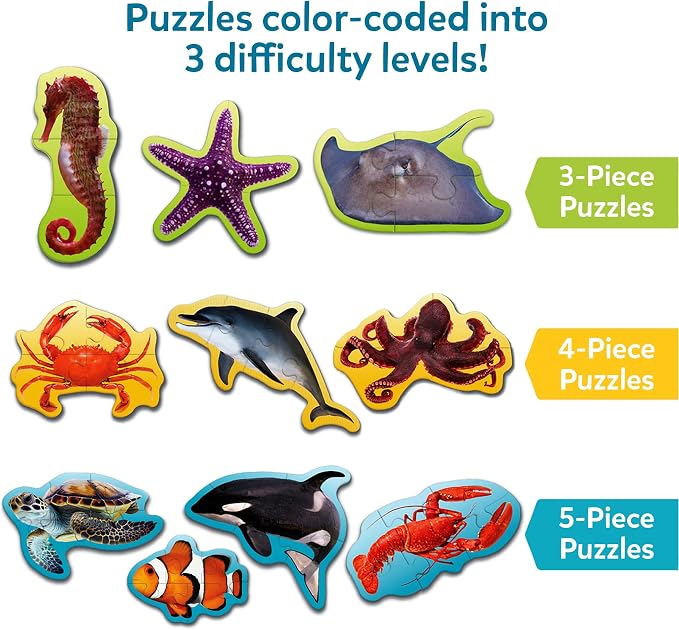 Skillmatics Step by Step Puzzles - 41 Piece Jigsaw & Toddler Puzzle, Montessori Educational Toy for Boys & Girls, Underwater Animals, Travel Friendly, Gifts for Kids Ages 3, 4, 5 and Up