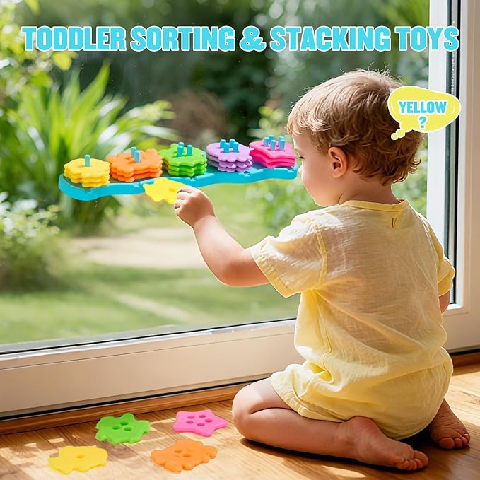 Bath Toys for Kids Ages 1-3, 21PCS | Fun & Mold Free Bath Toys for Toddler 2-4 | Educational Color Shape Sorter & Stacking with 20 Floating Pieces | Toddler Bathtub Toys with Mesh Bag for Girls Gift