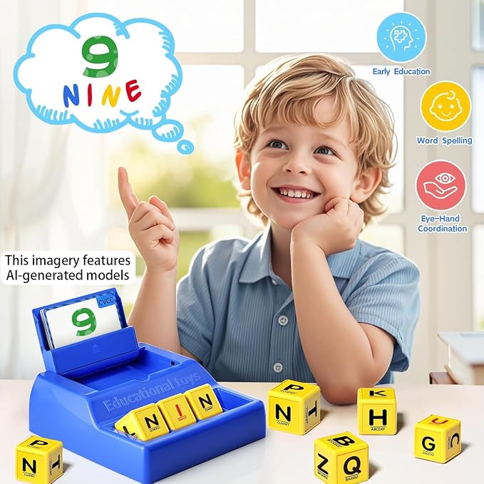 Montessori Matching Letter Game for Kids Ages 3-8 | Educational Learning Spelling Toys with Storage Function | Christmas Birthday Gifts for 3 4 5 6 Year Old Boys & Girls | Larger Blue (50% Bigger)