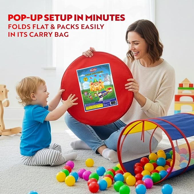 Playz Extra-Large Play Tunnel for Toddlers 1-3 Years – Pop-Up Baby Crawl Tube, Sensory Activity, Indoor & Outdoor Kids Toy, Collapsible for Easy Storage