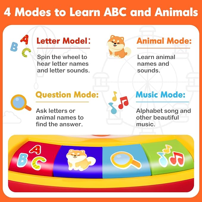 Toys for 1 2 3 Year Old Boys Girls, Musical Spin and Sing Alphabet Zoo, Learning Toys for Toddlers 1-3, Educational Interactive Toys, Christmas Birthday Gift for Baby Age 6-9-12-18 Months (Red)