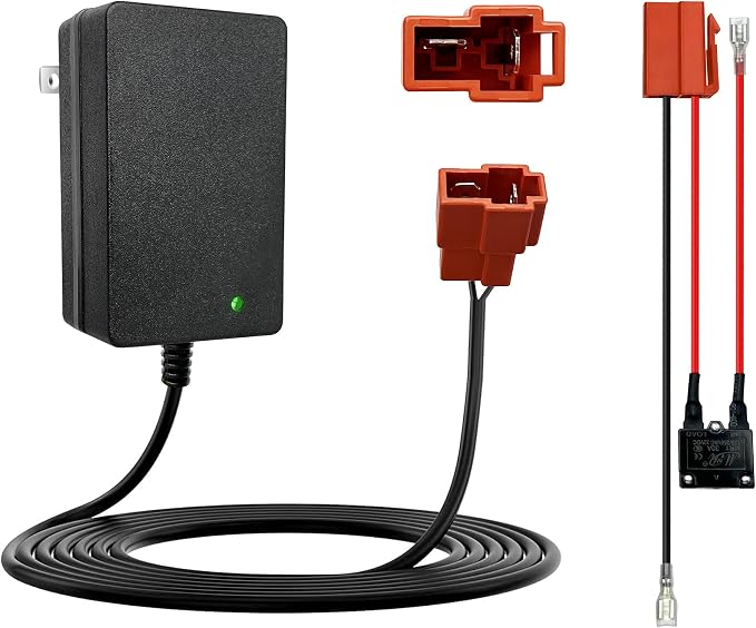 24V Battery Charger and Battery Wire Harness Compatible with Ride On Toys for Kids, 24Volt (28.8V) Batteries Car for Kids, for Huffy Torex UTV 4X4, 2 Pin Red Square Plug Charger for Kid Electric Car