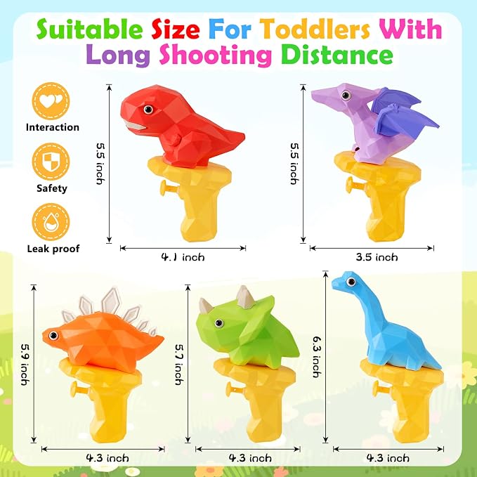 Dinosaur Water Guns for Kids 5PCS Dino Squirt Guns Outdoor Water Pool Toys for Toddlers 2-4 3-5 Summer Beach Bath Toys 1-3 Mini Small Blaster Squirter for Kids Age 2 3 4 5 6 Year Old Boys Girls Gifts